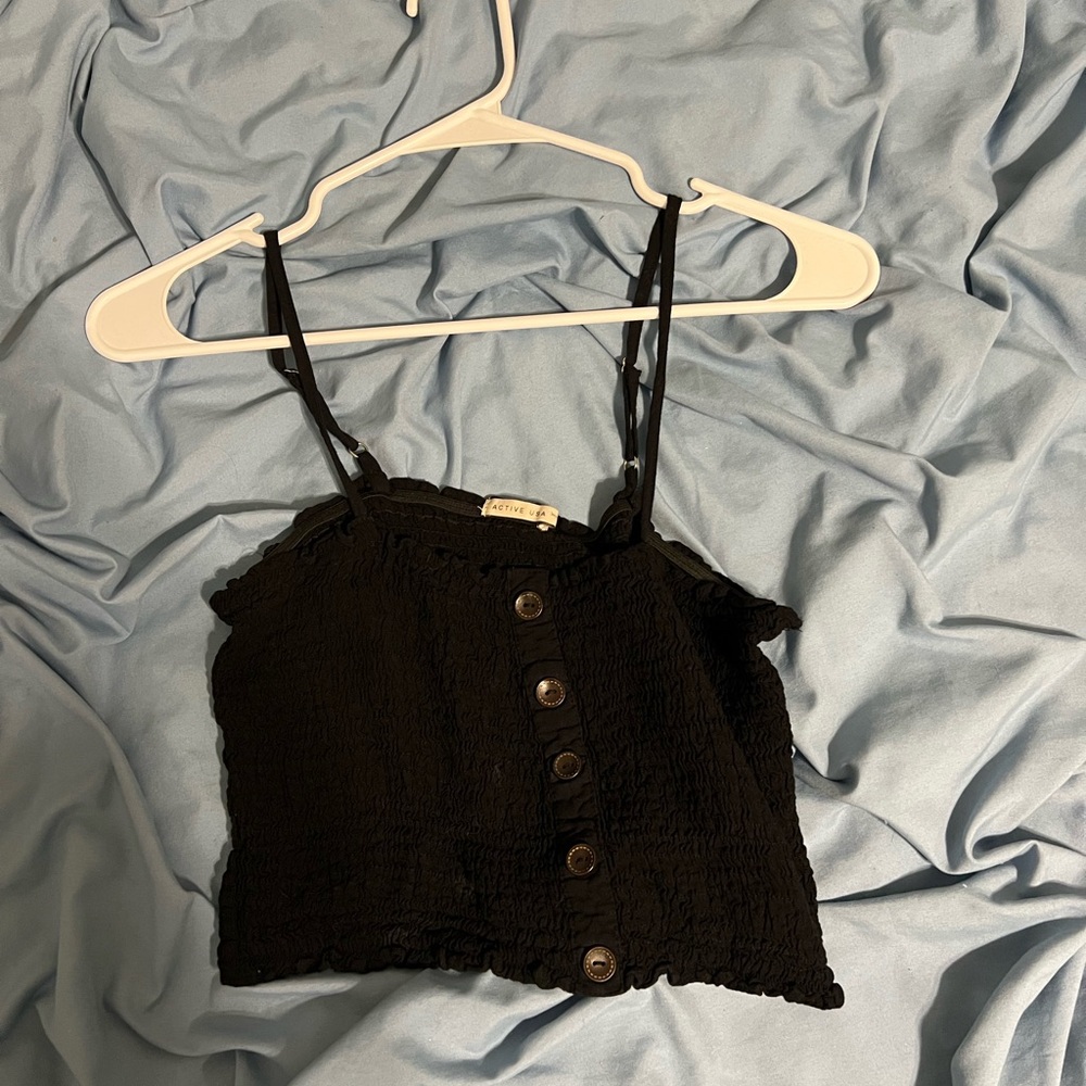 Active USA Black Textured Button-Up Crop Top